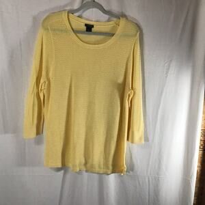 Ann Taylor Yellow 100% Cotton Mesh Knit Crewneck Pullover Sweater XL